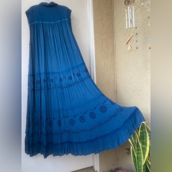 free people pretty cozy maxi button through collared button down teal blue - Picture 8 of 13